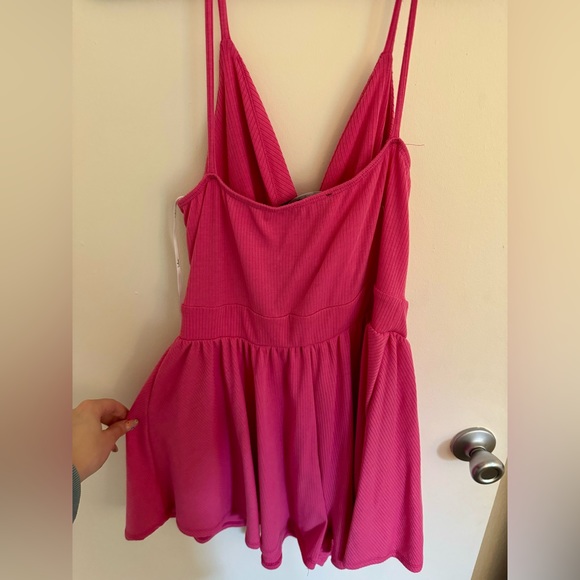 Lulus Sweetest of Dreams Hot Pink Ribbed Twist-Front Cutout Romper - Picture 8 of 8